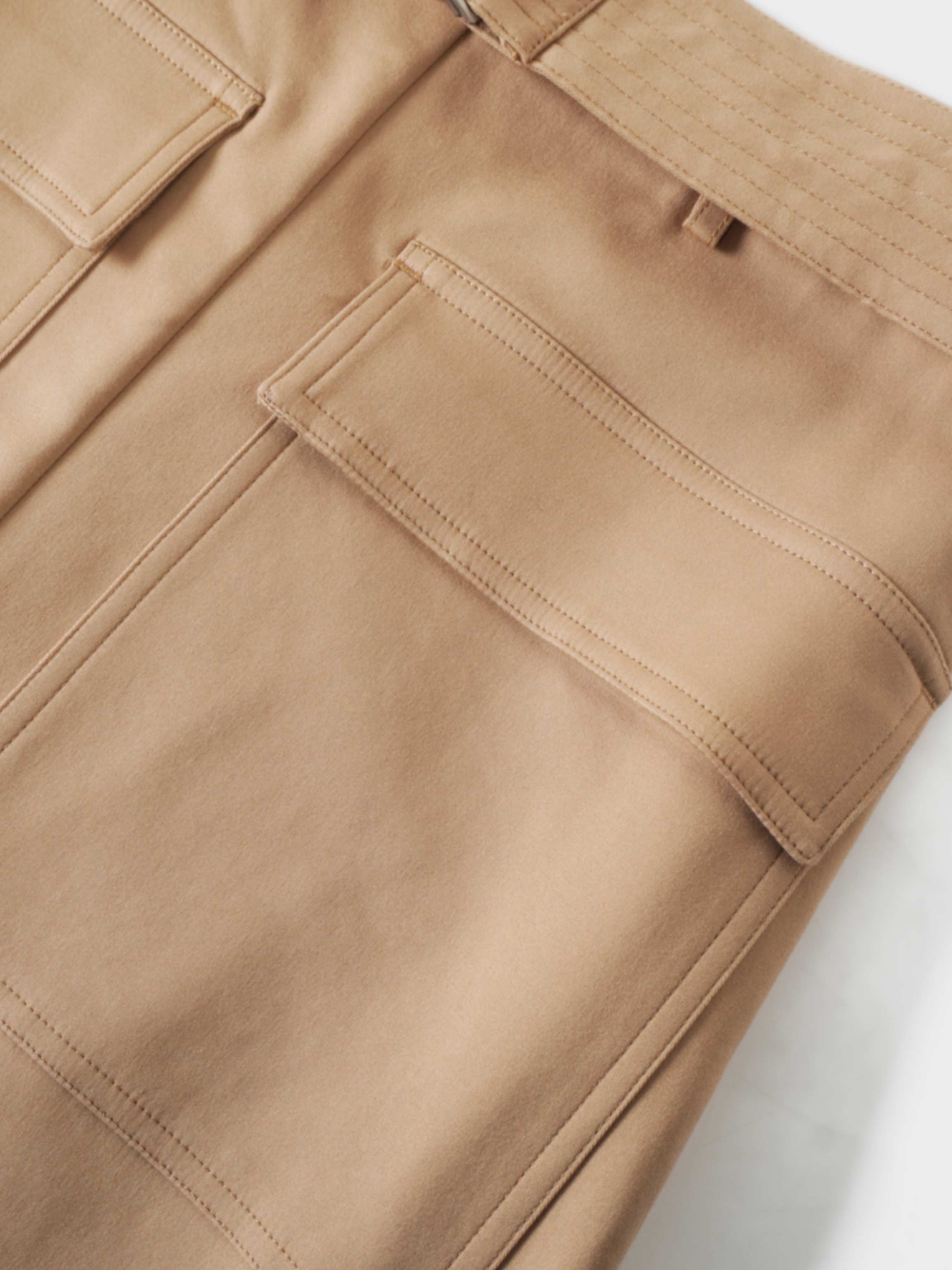 Belted Straight Cargo Pocket Skirt-Tan-4