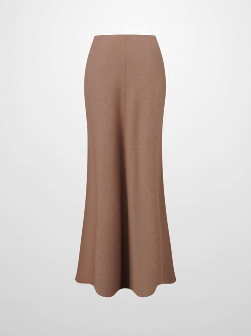 Basic A-Line Seamed Maxi Skirt-Camel