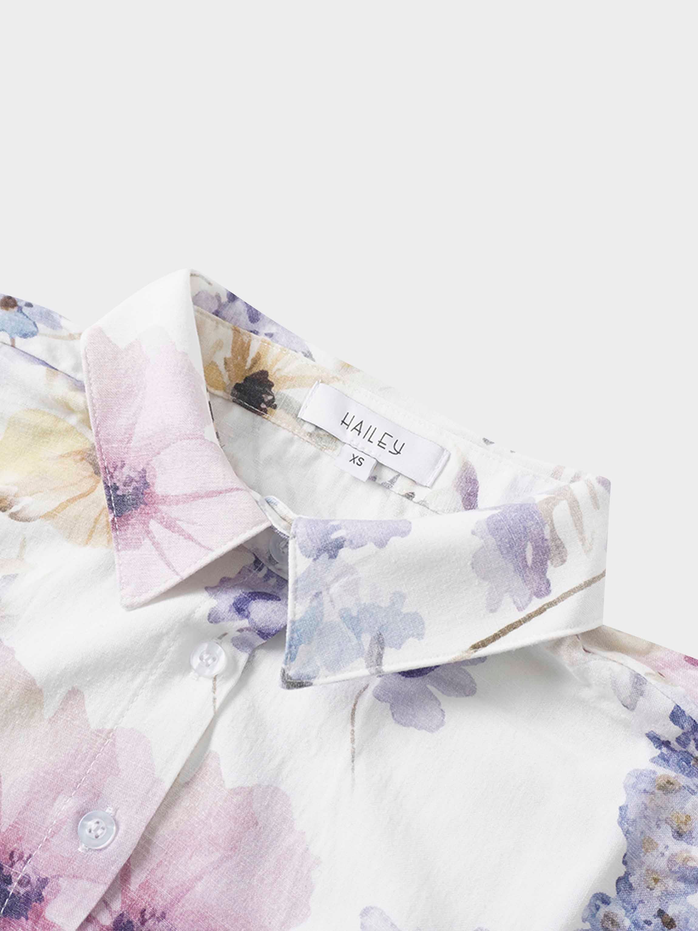 Printed Linen Blend Blouse-Scattered Flowers-4