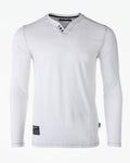 Mens Long Sleeve V-Neck Henley Oil Wash Contrast Seam Vintage Shirt - Silver Grey