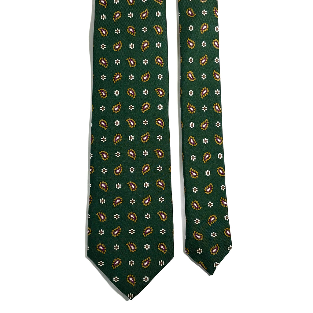Green Floral Printed 24oz Silk Twill Tie