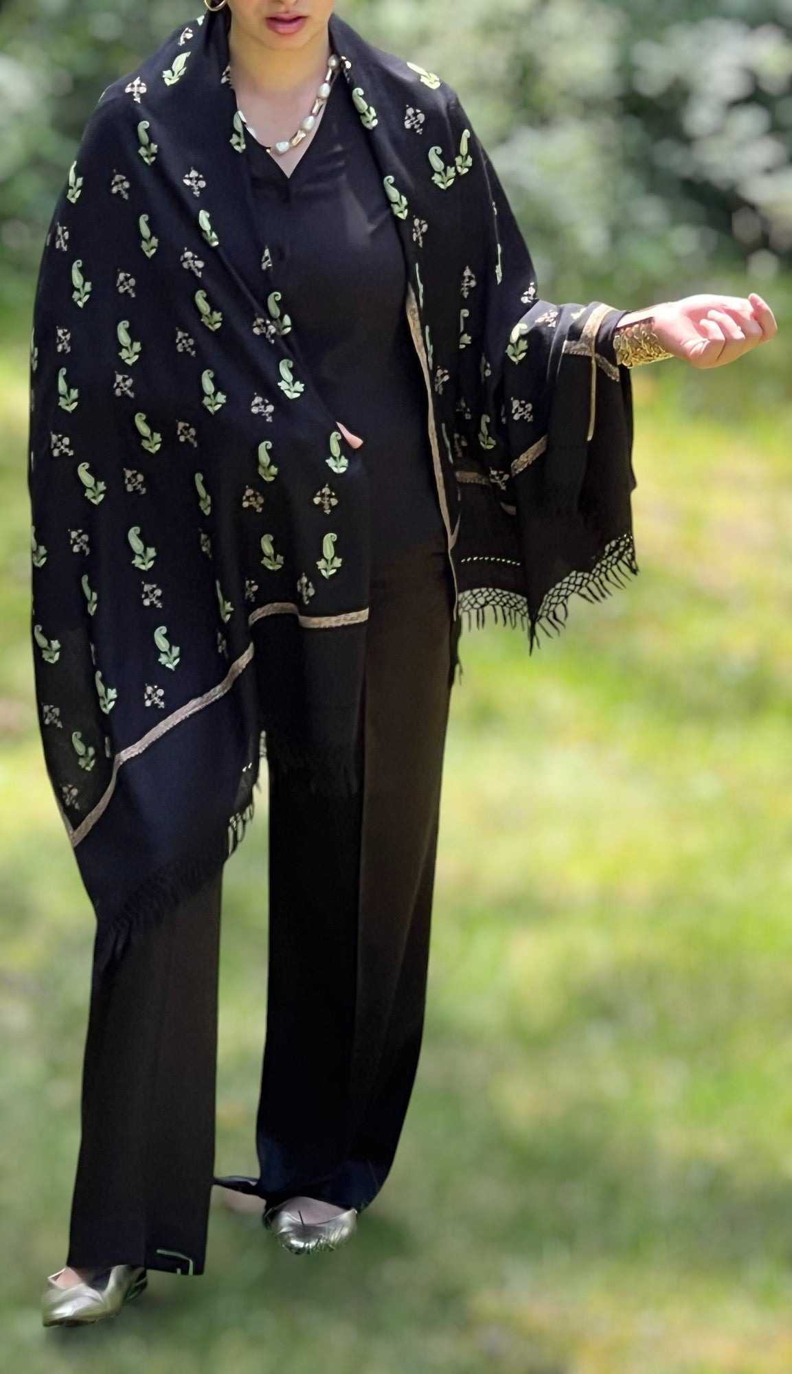 Limited Edition Black and Green Paisley Wool Shawl