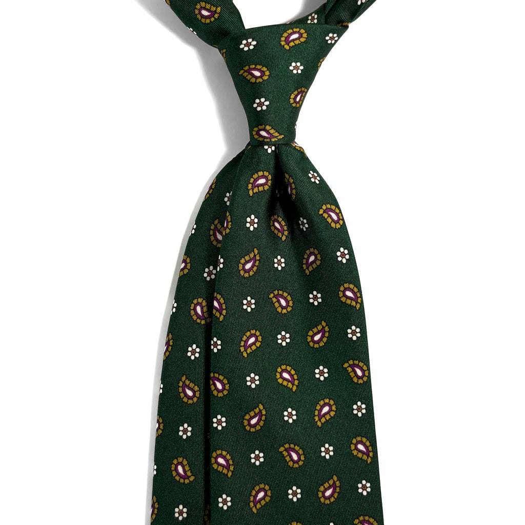 Green Floral Printed 24oz Silk Twill Tie