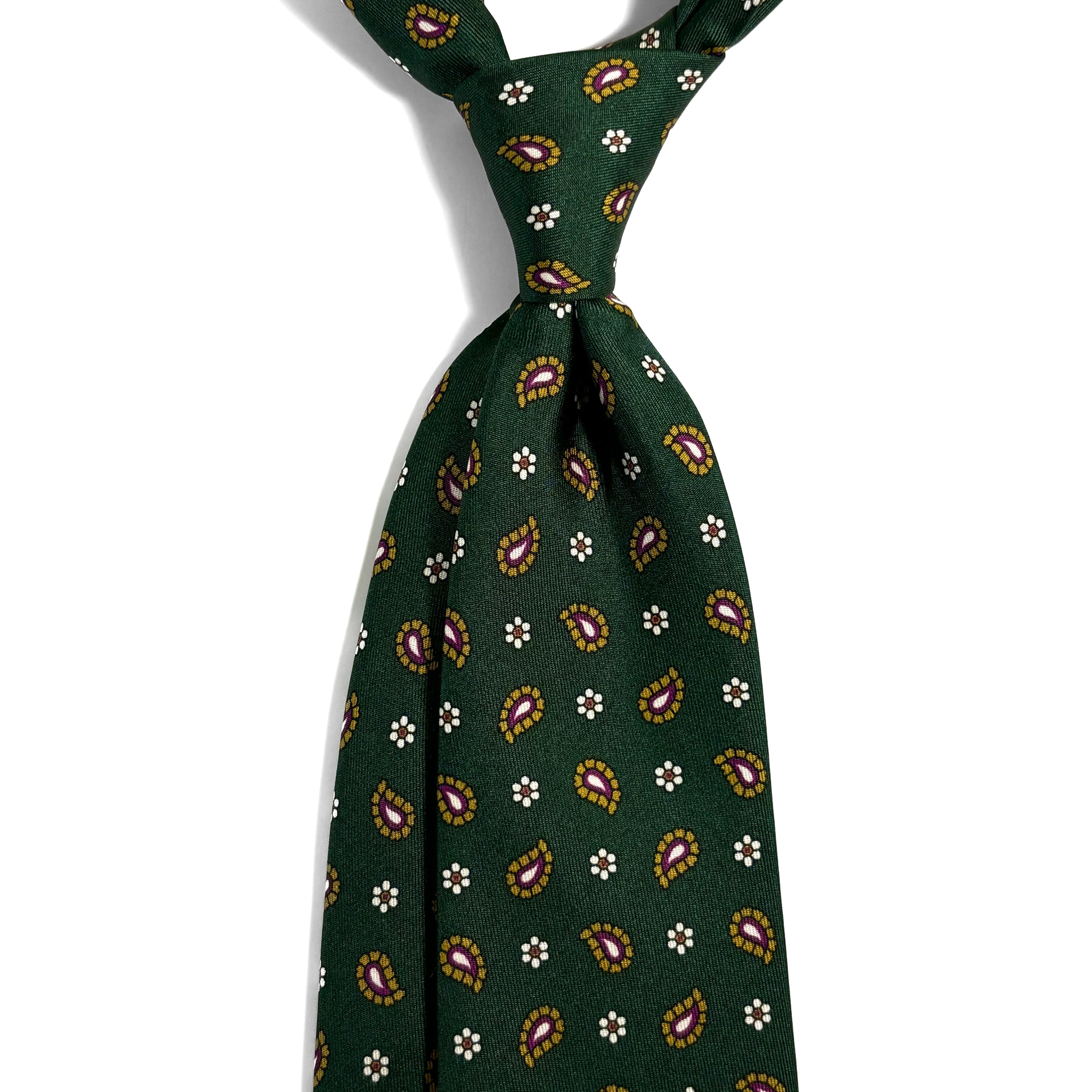Green Floral Printed 24oz Silk Twill Tie
