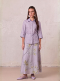 Braided Detail A-Line Skirt-Lavender Floral-0