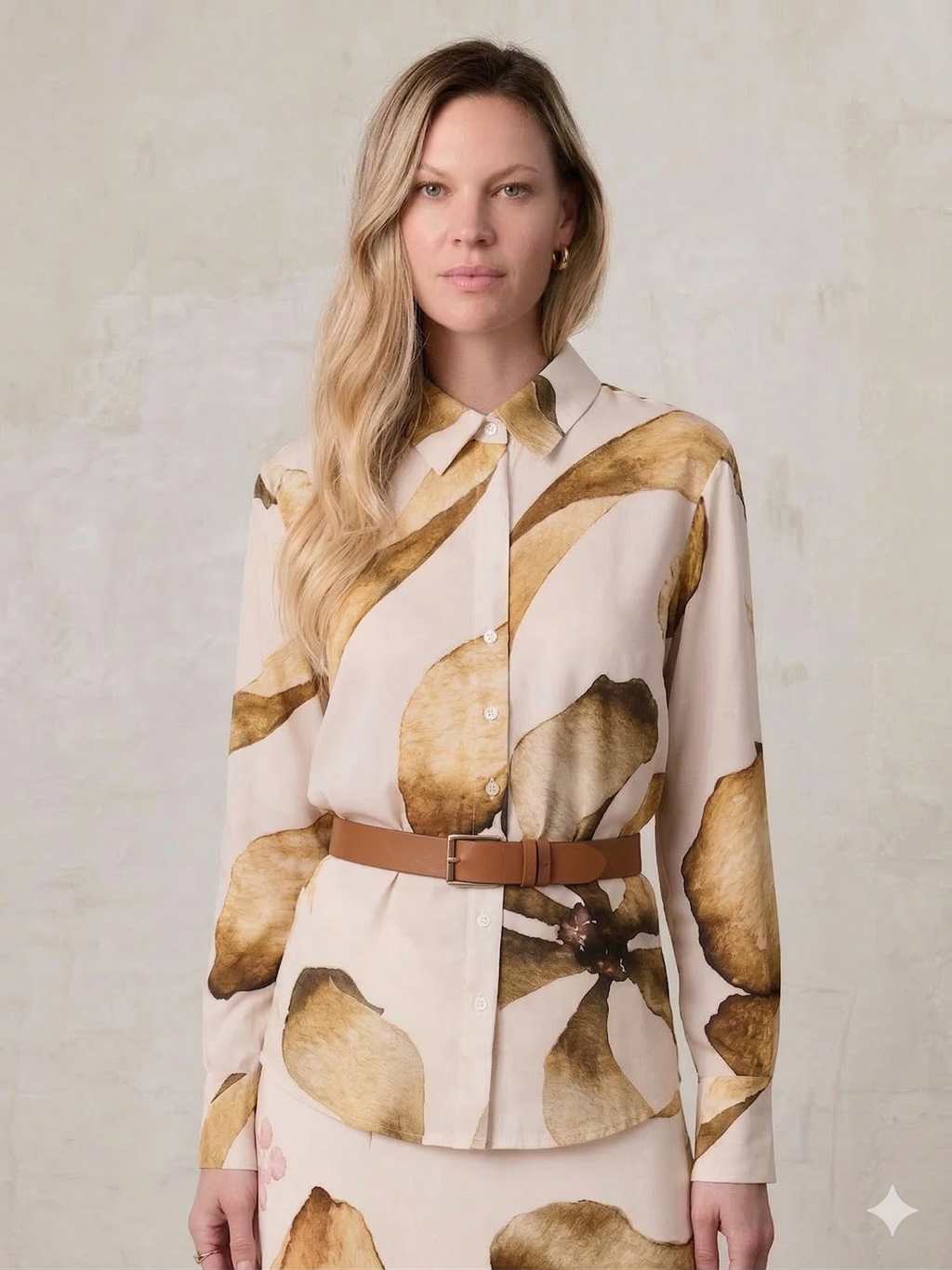 Printed Linen Blend Blouse-Brown Floral-0