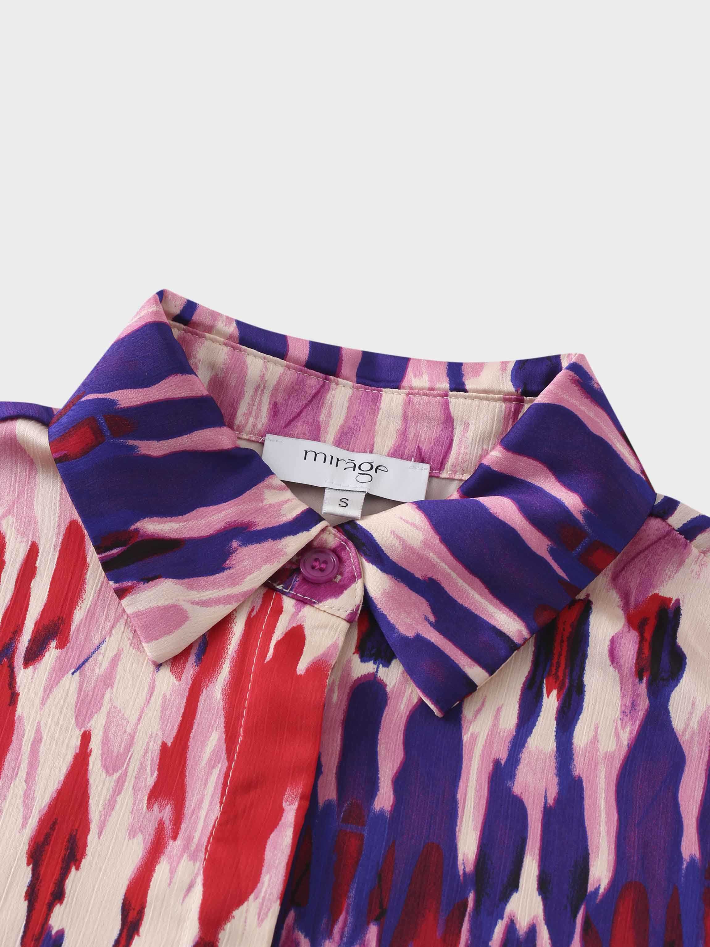 Basic Belted A-Line Dress-Pink Watercolor-4