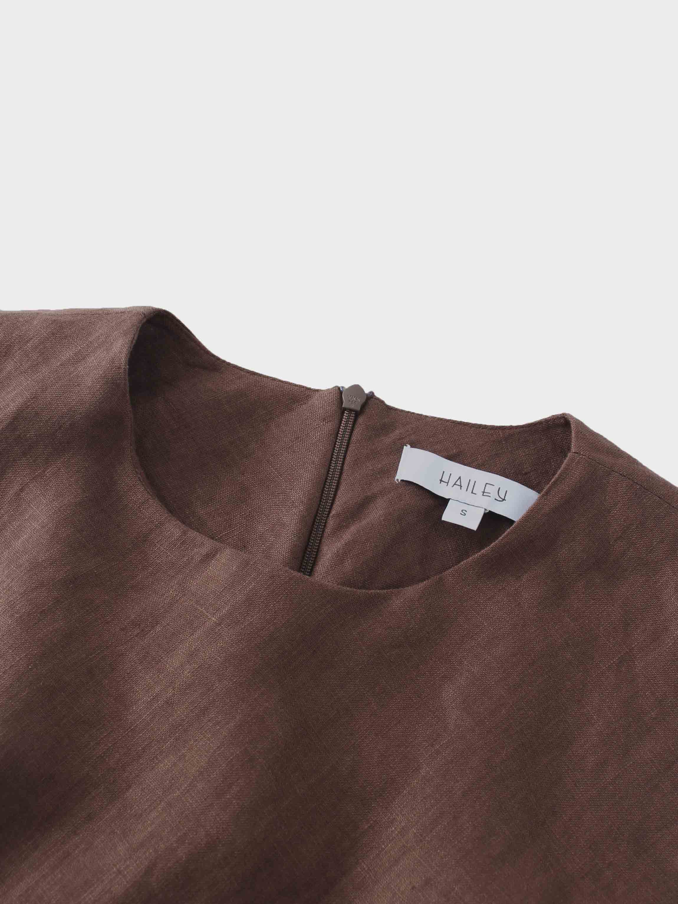 Linen A-Line Slip Dress-Brown-3