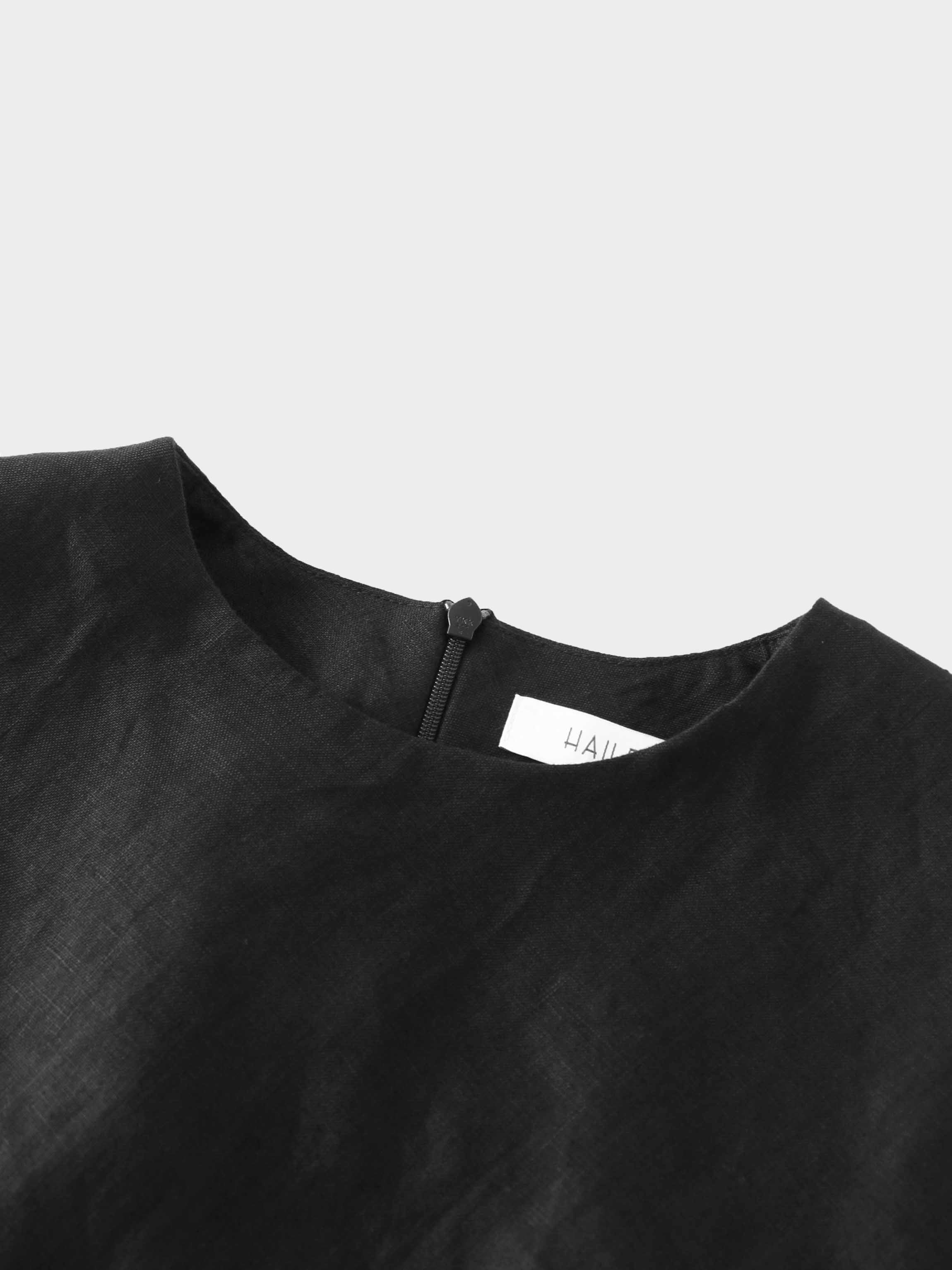Linen A-Line Slip Dress-Black-2