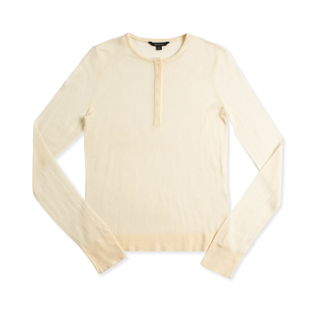Superfine Wool Henley Sweater (Ivory)-0