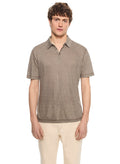 Linen Stripe Polo Shirt (Khaki)-0