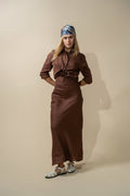 Linen A-Line Slip Dress-Brown-0