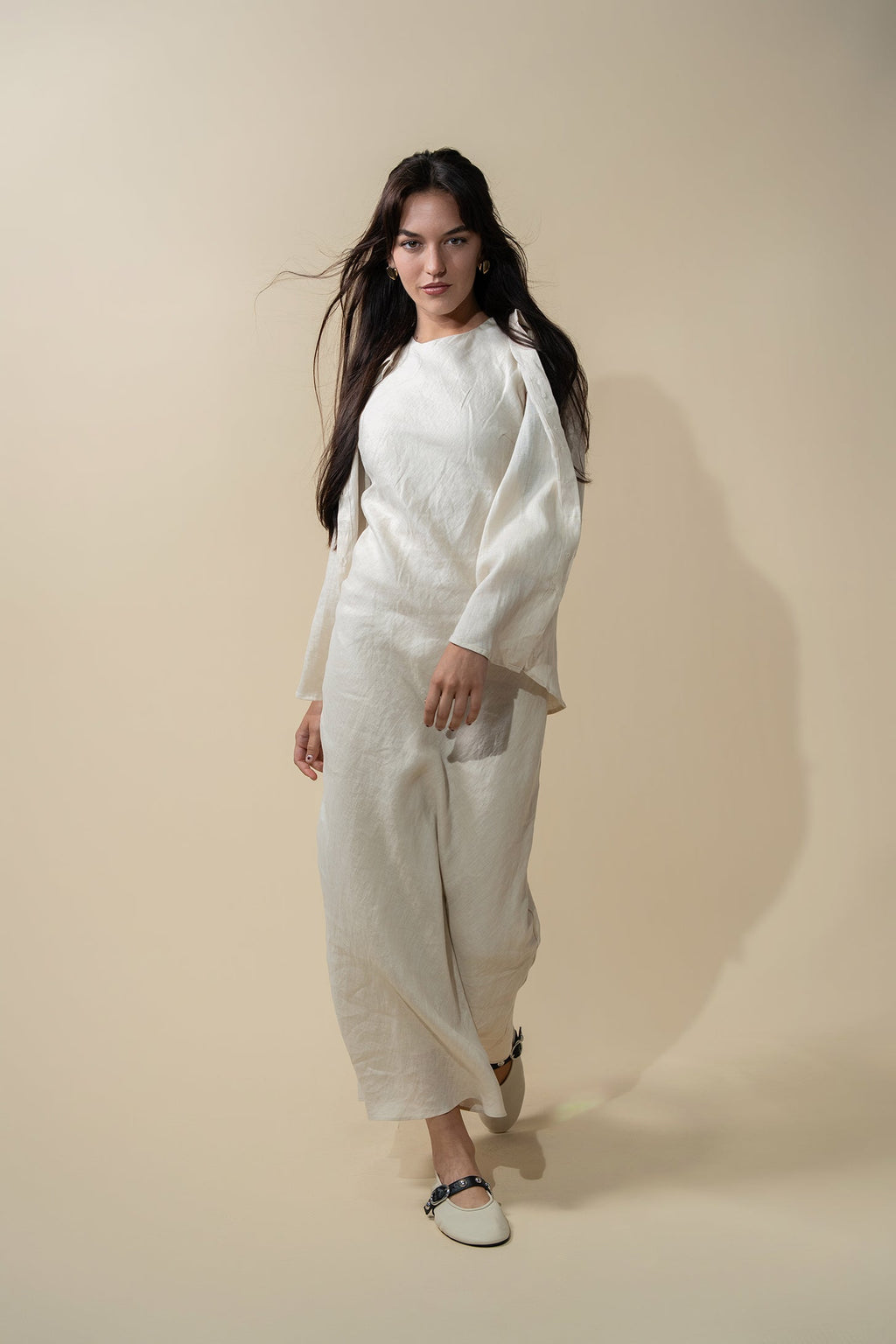 Linen A-Line Slip Dress-Ecru-0