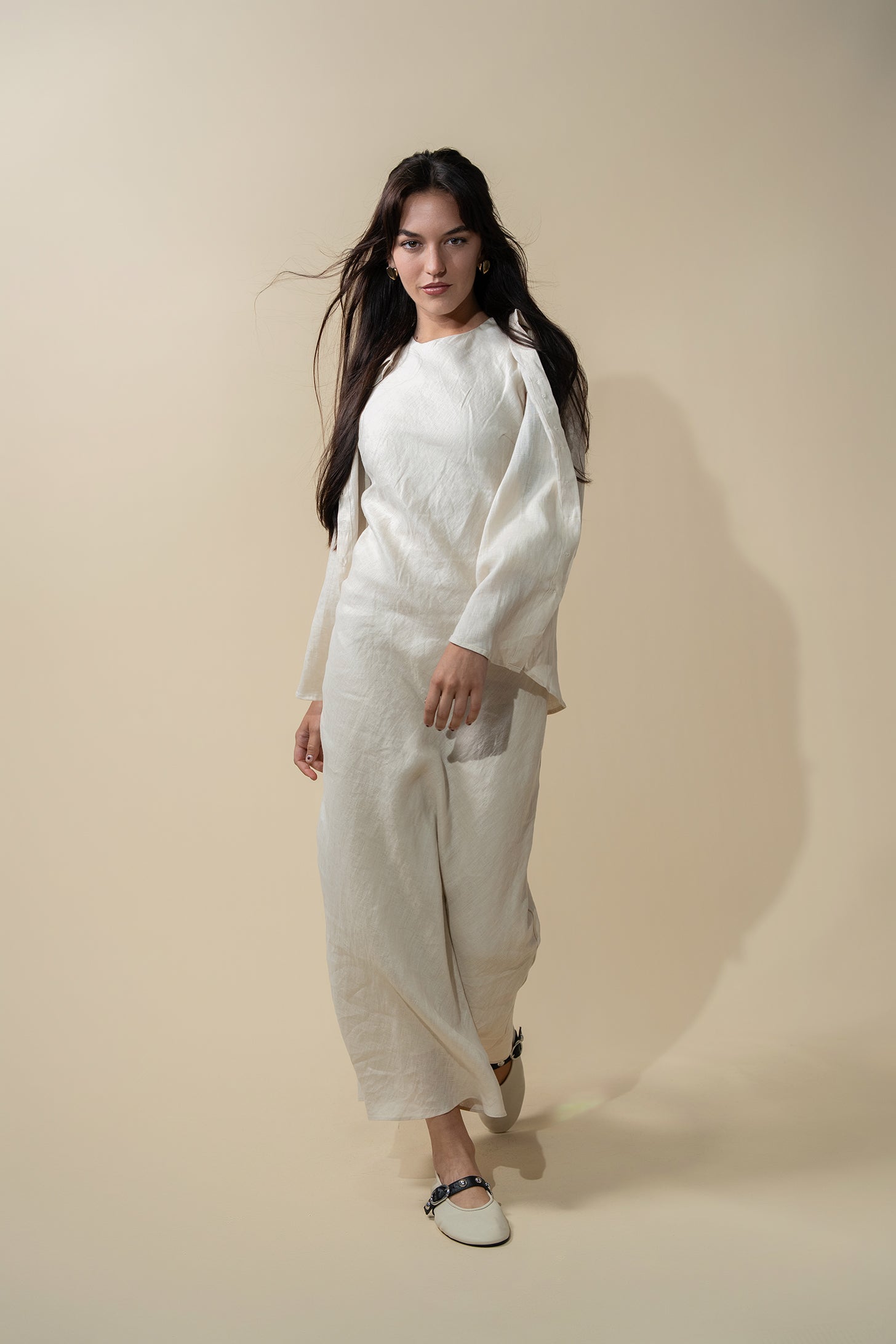 Linen A-Line Slip Dress-Ecru-0