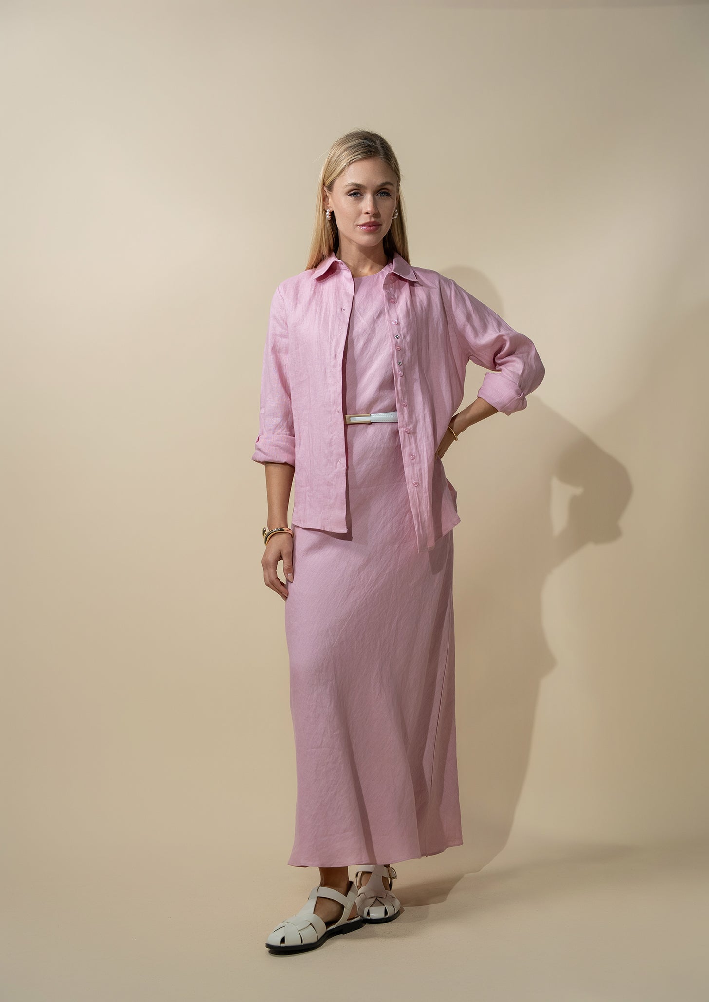 Linen A-Line Slip Dress-Blush-0