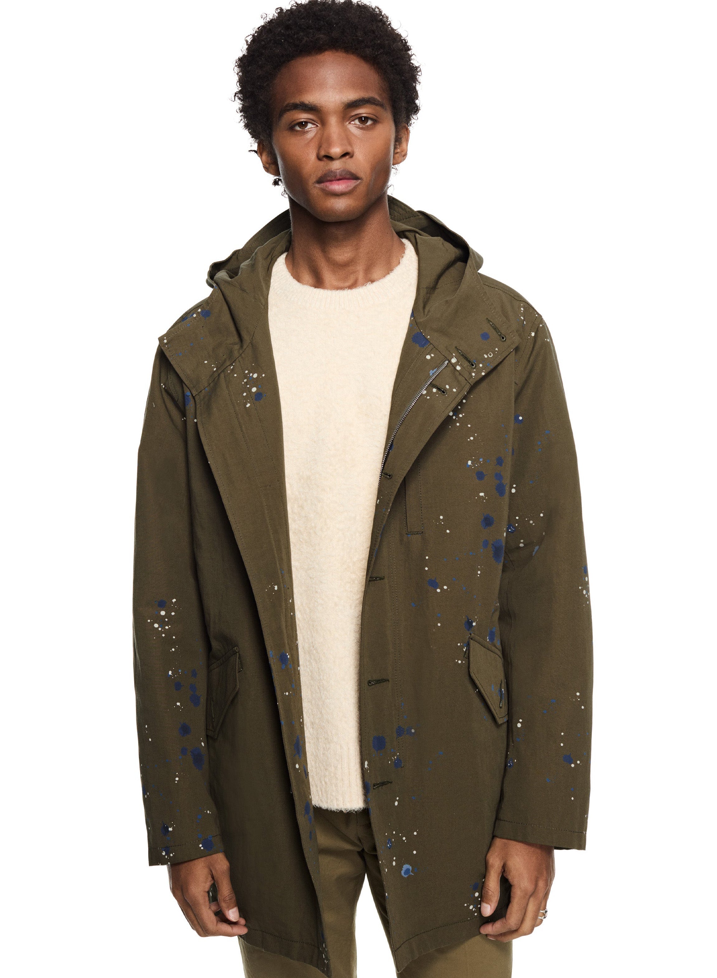 Paint-Splattered Linen-Blend Parka