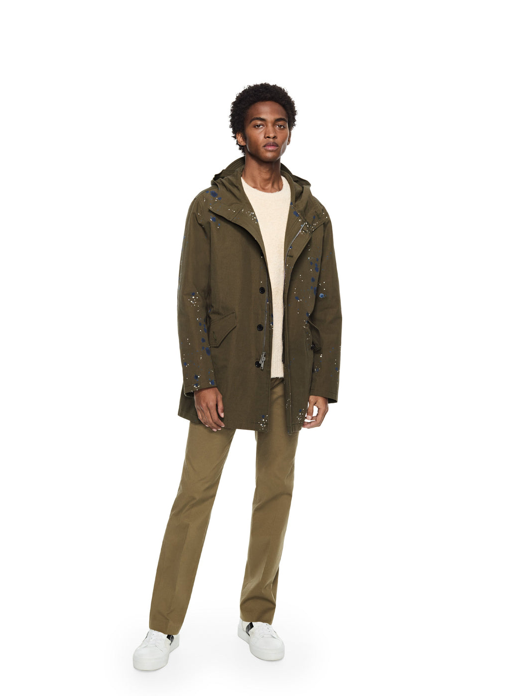 Paint-Splattered Linen-Blend Parka