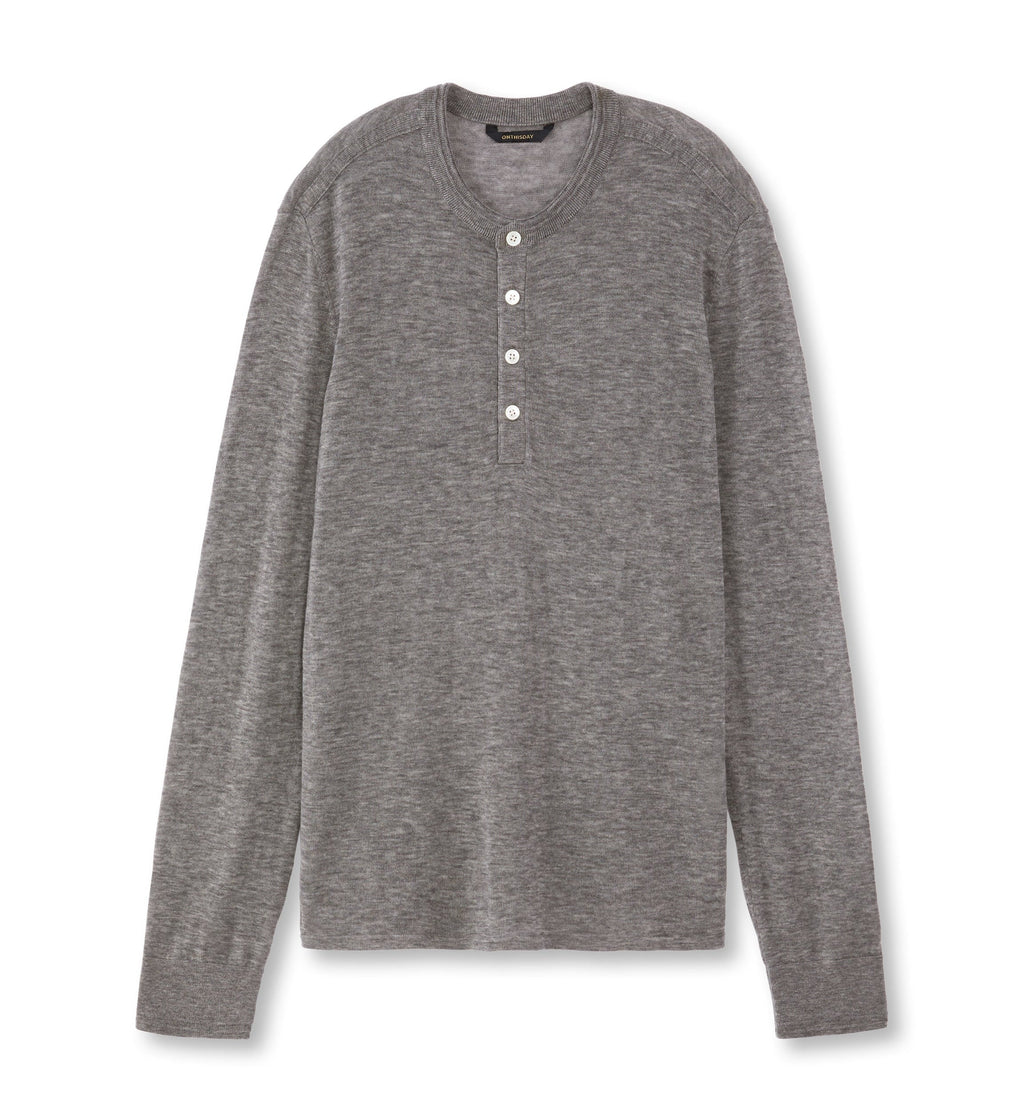 Superfine Wool Henley Sweater (Grey Heather)-0