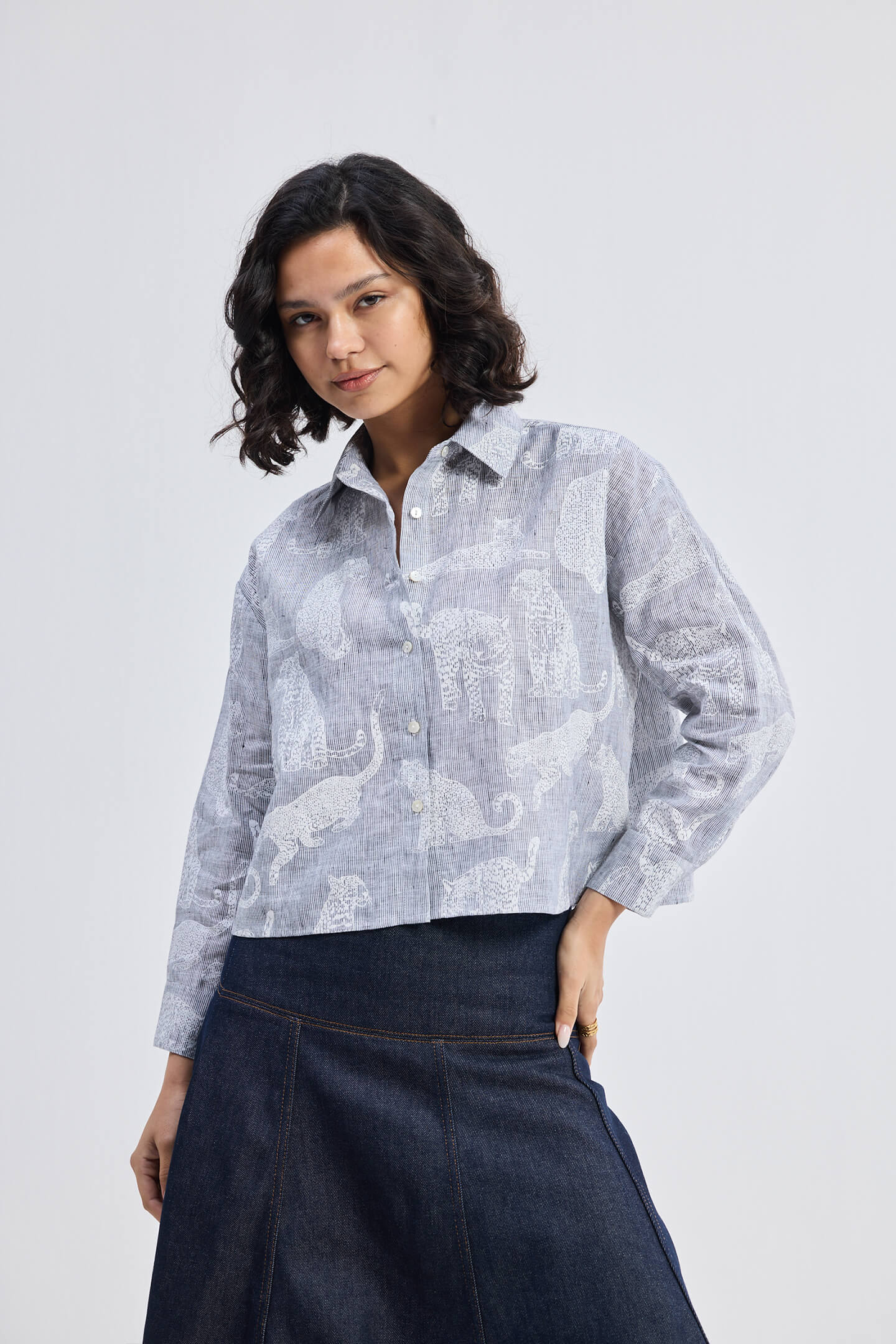 Oversized Boxy-fit Shirt in Animal Print