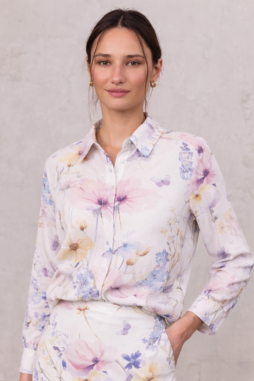 Printed Linen Blend Blouse-Scattered Flowers-0