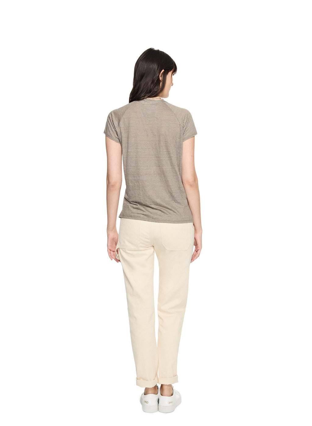 Linen Stripe Pocket Tee — Khaki