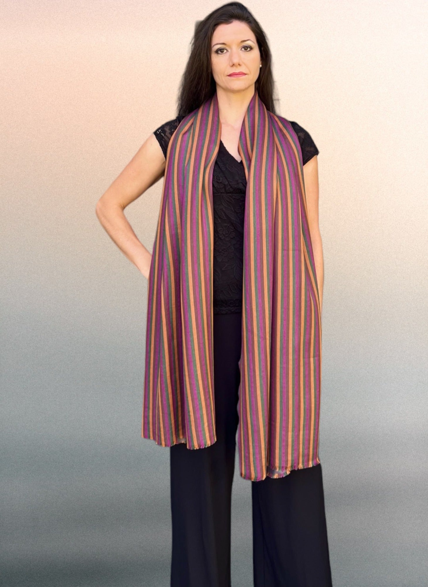 Rainbow Wool & Silk Striped Scarf
