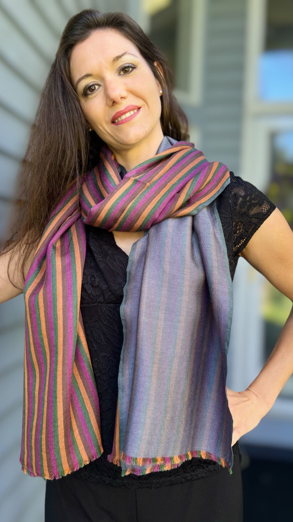Rainbow Wool & Silk Striped Scarf