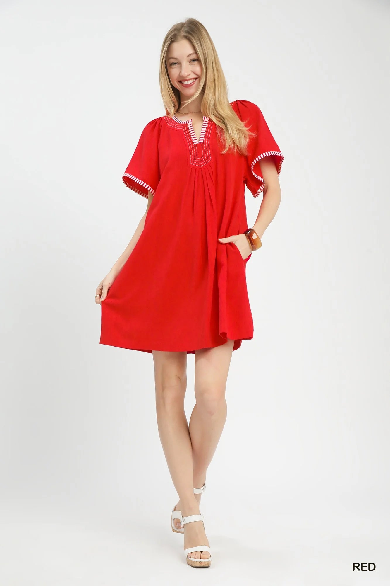 Linen-Trim Tunic Dress