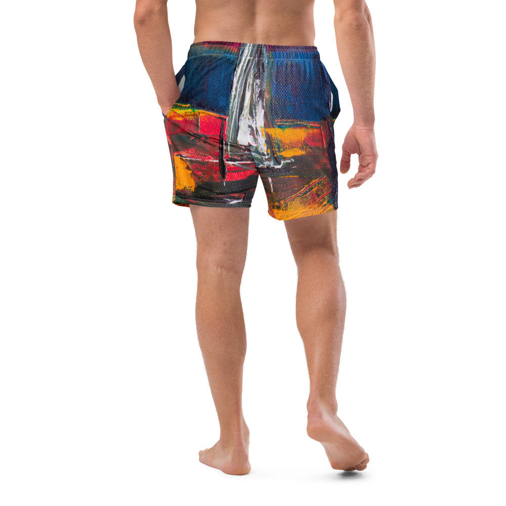 Color-Block Men's Swim Trunks — Print IV