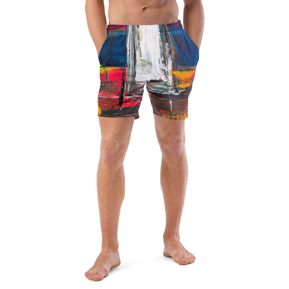 Color-Block Men's Swim Trunks — Print IV