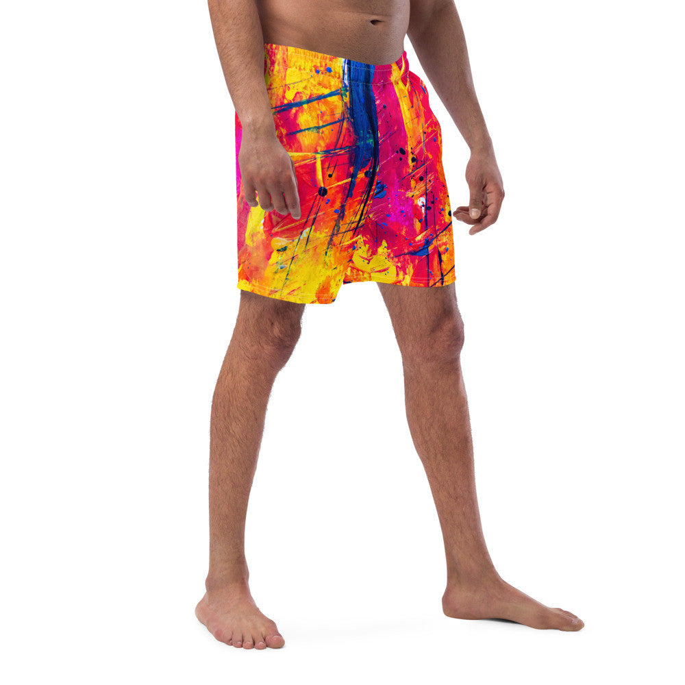 Color-Block Men's Swim Trunks — Print III