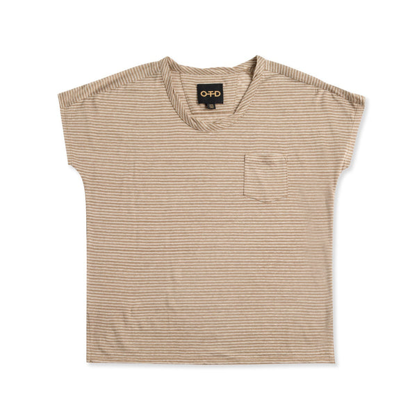 Linen Stripe Pocket Tee — Khaki
