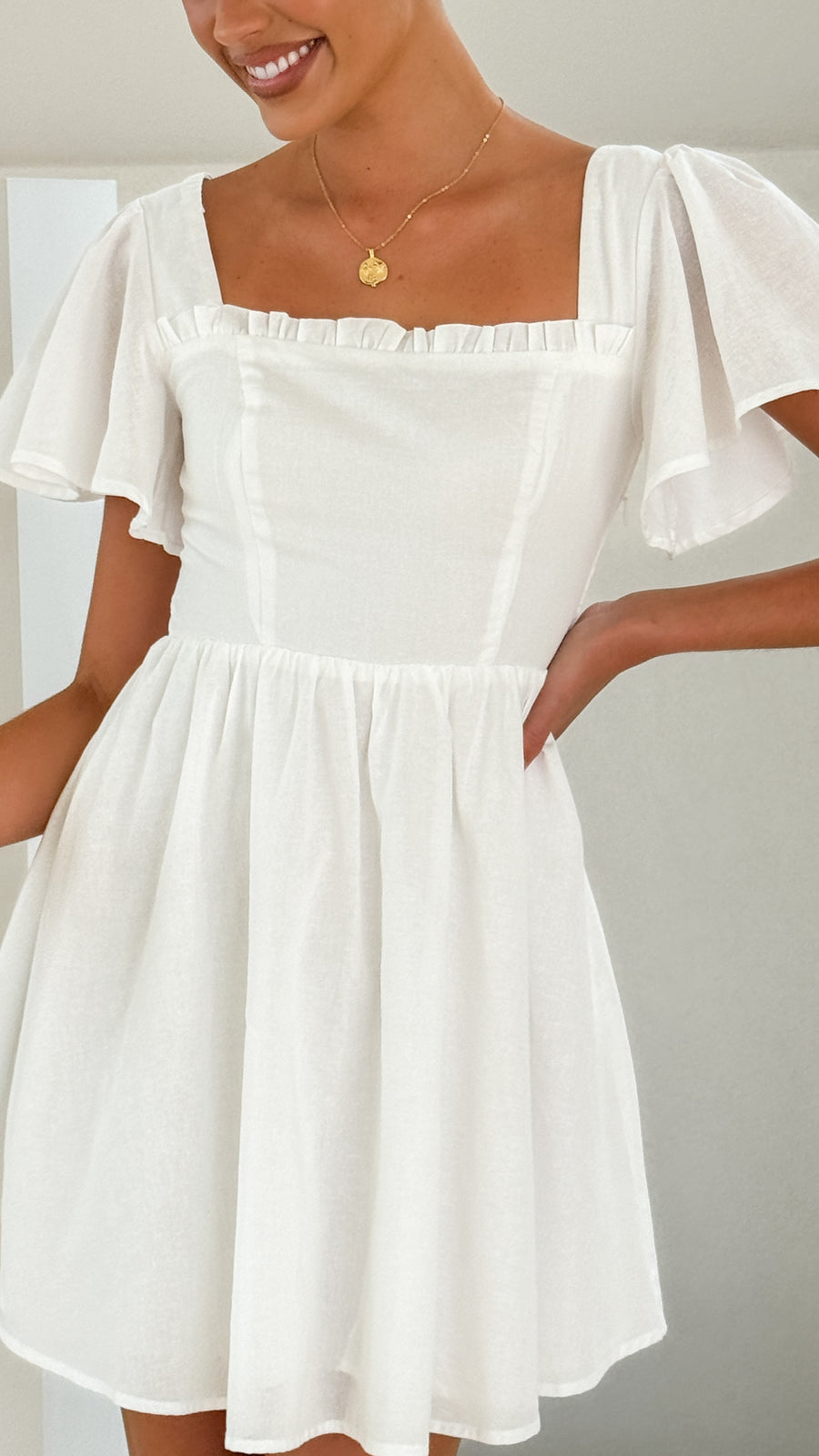 White Linen Mini Dress