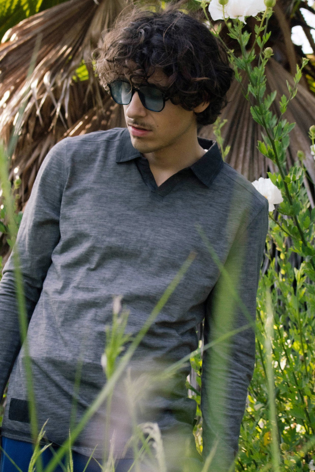 Mens Long Sleeve Vintage V-Neck Henley Polo T-Shirt